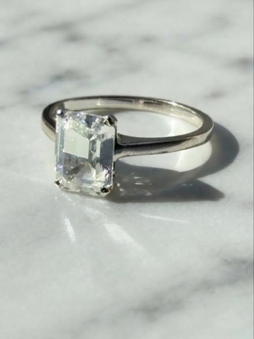 14K White Gold Emerald Cut CZ Solitaire Engagement Ring 2g